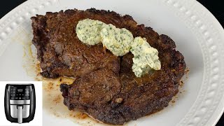 INCREDIBLY JUICY Air Fryer RIBEYE STEAK amp GARLIC HERB BUTTER Best Method to Make Steak in Air Fryer [upl. by Aslehc706]