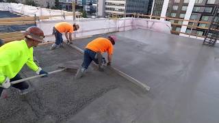 Concrete pour and finishing construction of GOOGLE office building in Seattle [upl. by Wennerholn948]