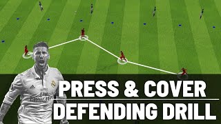 Press amp Cover Defending Drill  Defending As A Team  FootballSoccer  U8 U9 U10 [upl. by Burkhardt]