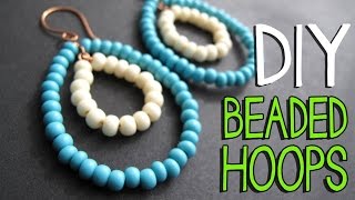 DIY Beaded Wire Hoop Earrings Tutorial  Jewelry Making Tutorial [upl. by Phonsa]