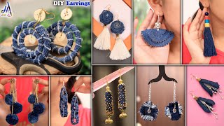 Fancy DIY Earrings From Old Jeans  DIY Jewelry [upl. by Gladine]