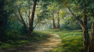 Sunlit Forest Path  Paintings By Justin [upl. by Stasny]