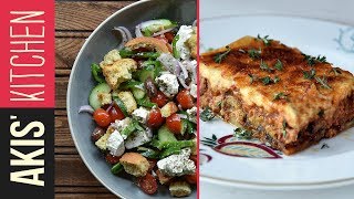 Authentic Greek Moussaka amp Greek Salad  Akis Petretzikis [upl. by Nospmoht]